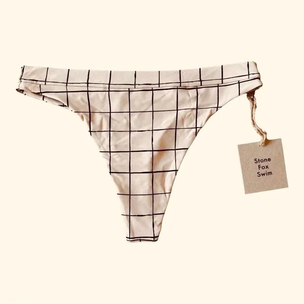 Stone Fox Swim Plaid Bottom Bikini Women’s Yucca Sand Beige Size XL NWT